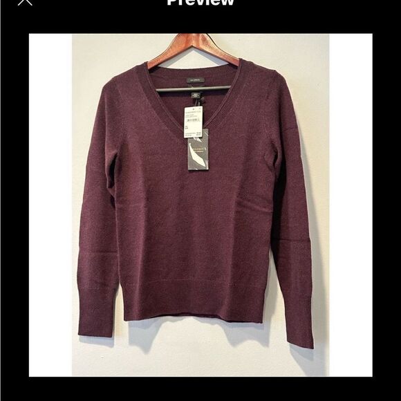 Halogen pure 100% cashmere V neck sweater size XS, burgundy NWT - Picture 7 of 11